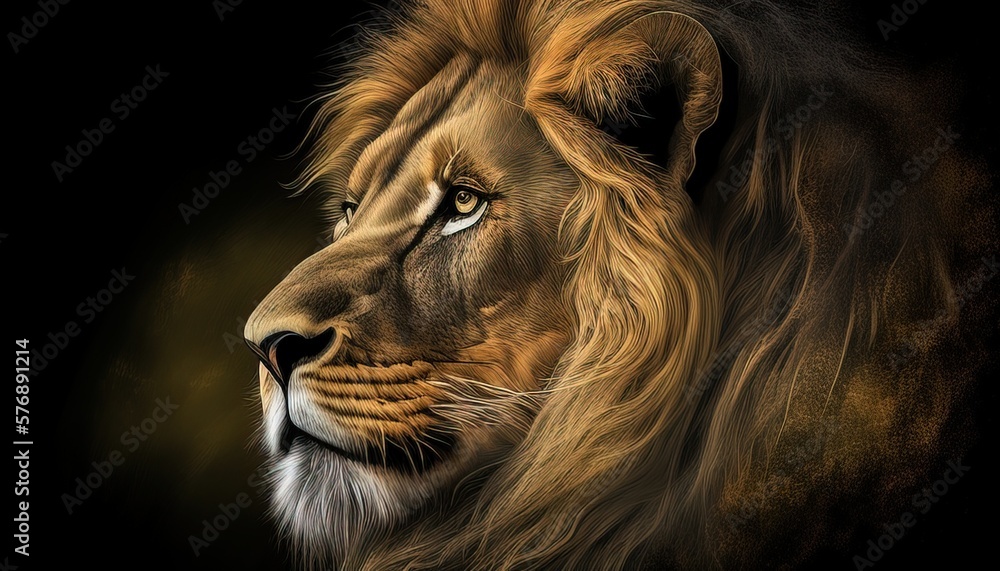 Naklejka premium Majestic lion portrait digital art illustration