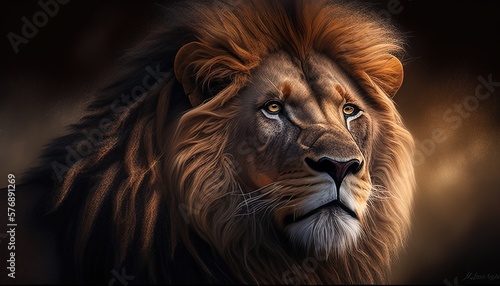 Majestic lion portrait digital art illustration