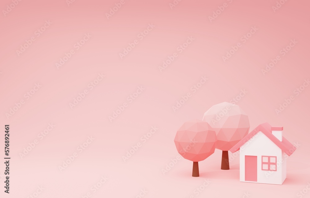 3D素材_かわいい家と桜