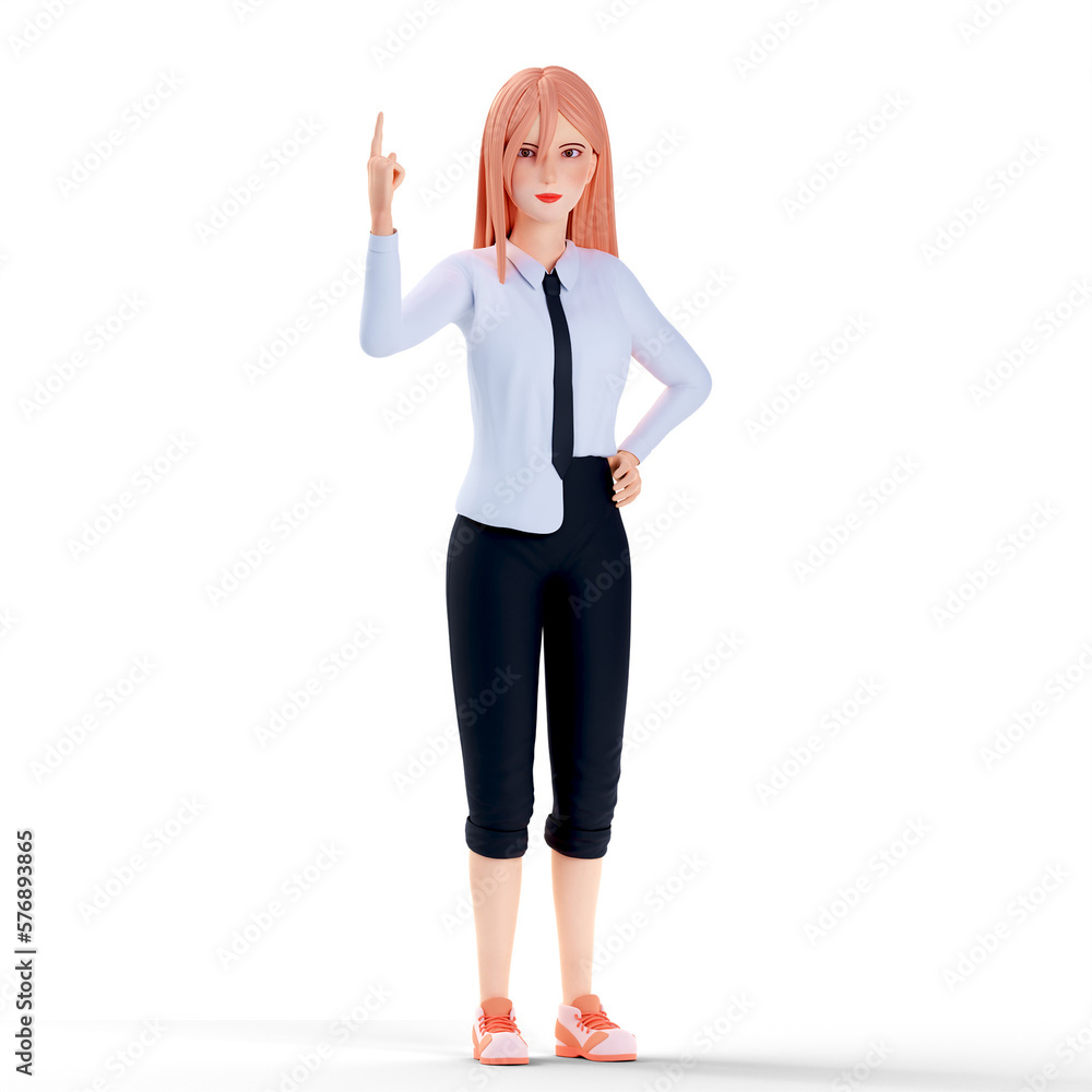 3D Illustration school girl pointing at top use right hand 3D Illustration school girl pointing at top use right hand