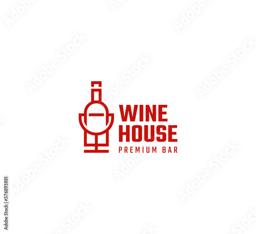 Wine House logo design linear style for your business logo