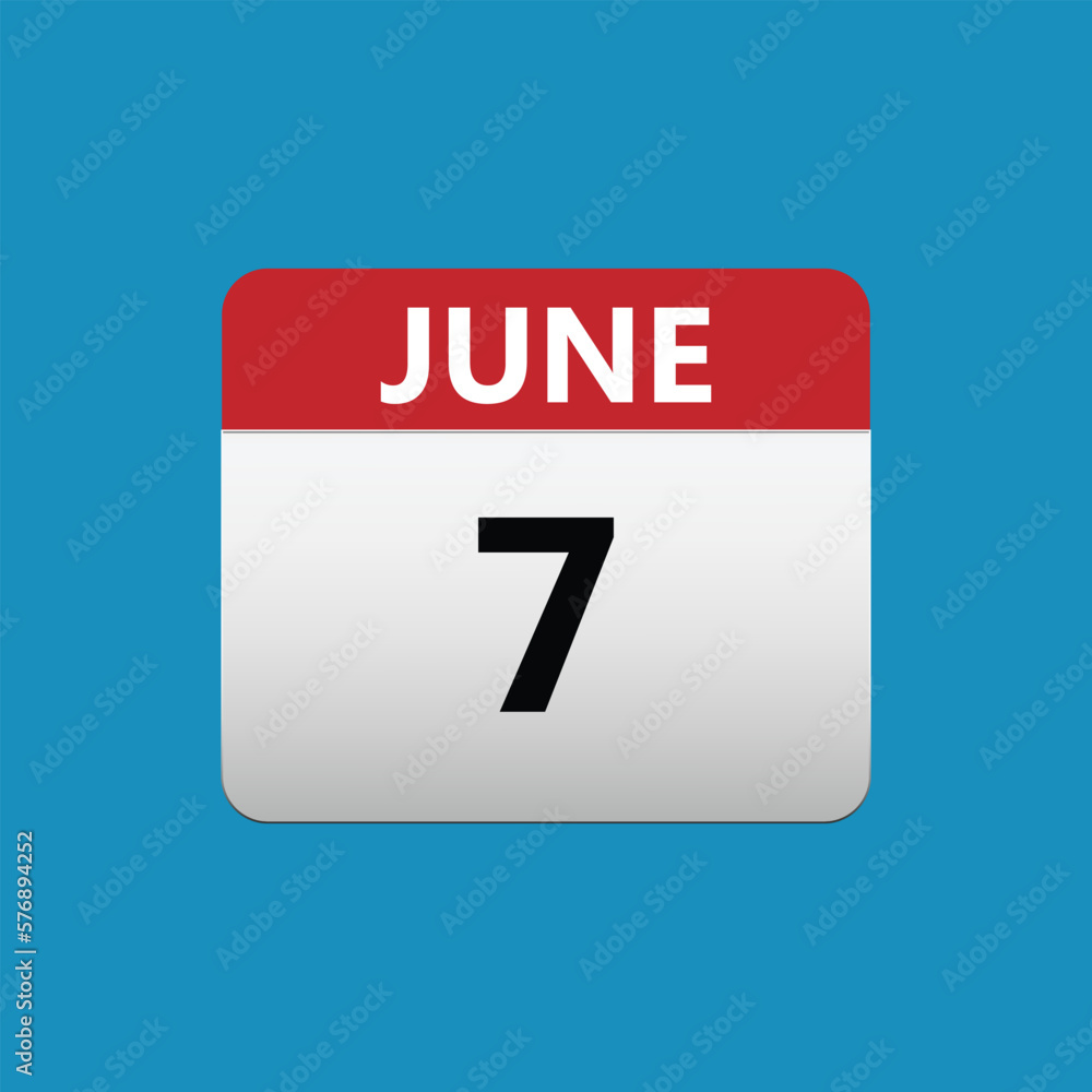 7th June calendar icon June 7 calendar Date Month icon Stock Vector 7th June calendar icon June 7 calendar Date Month icon Stock Vector