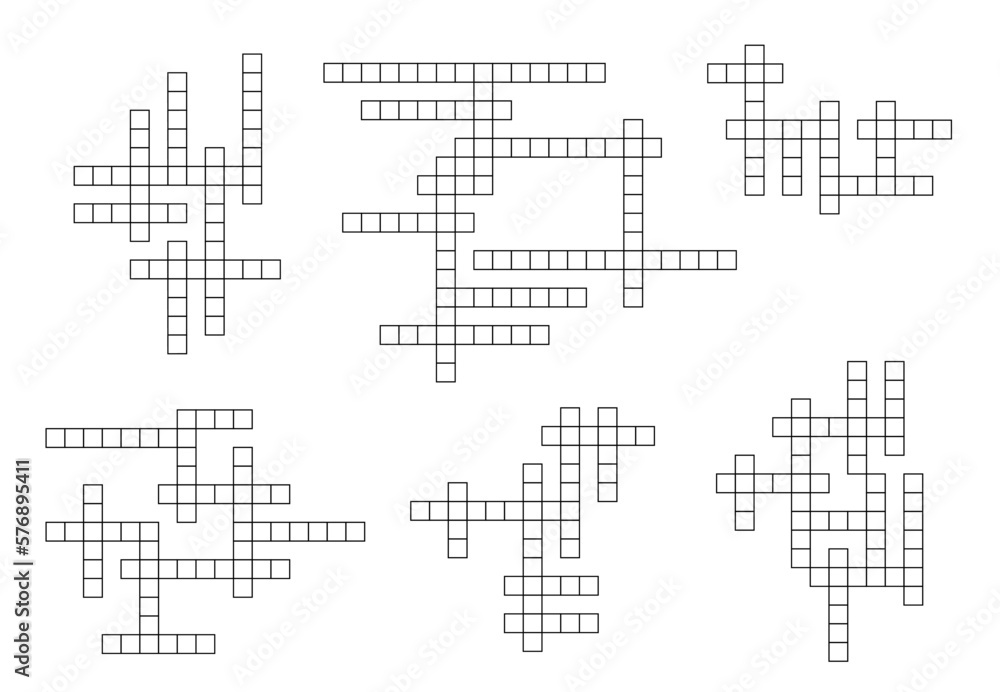 Crossword game grid, vector puzzle constructor with empty squares. Isolated vector abstract graphic rebus template, cross word teaser worksheet