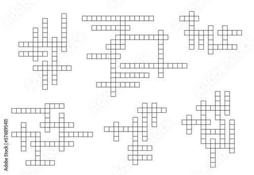 Crossword game grid, vector puzzle constructor with empty squares. Isolated vector abstract graphic rebus template, cross word teaser worksheet