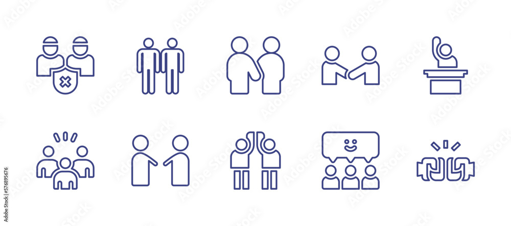 Friendship line icon set. Editable stroke. Vector illustration. Containing friendship, friends, handshake, happy.