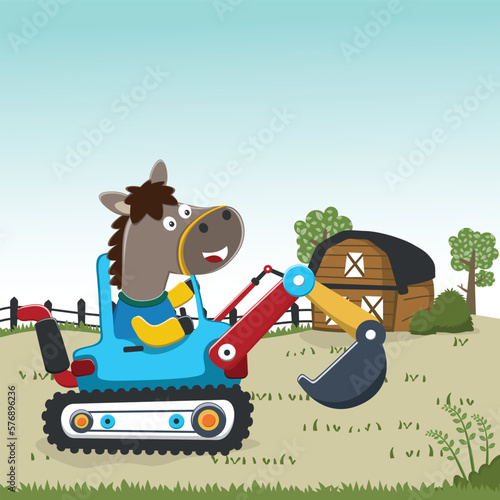 Vector illustration of heavy tool with cute animal  Can be used for t-shirt print  kids wear fashion design  fabric textile  nursery wallpaper and other decoration.