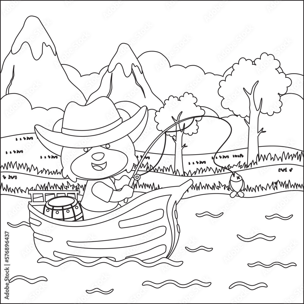 Funny bear cartoon vector on little boat with cartoon style, Trendy children graphic with Line Art Design Hand Drawing Sketch For Adult And Kids Coloring book or page Funny bear cartoon vector on little boat with cartoon style, Trendy children graphic with Line Art Design Hand Drawing Sketch For Adult And Kids Coloring book or page
