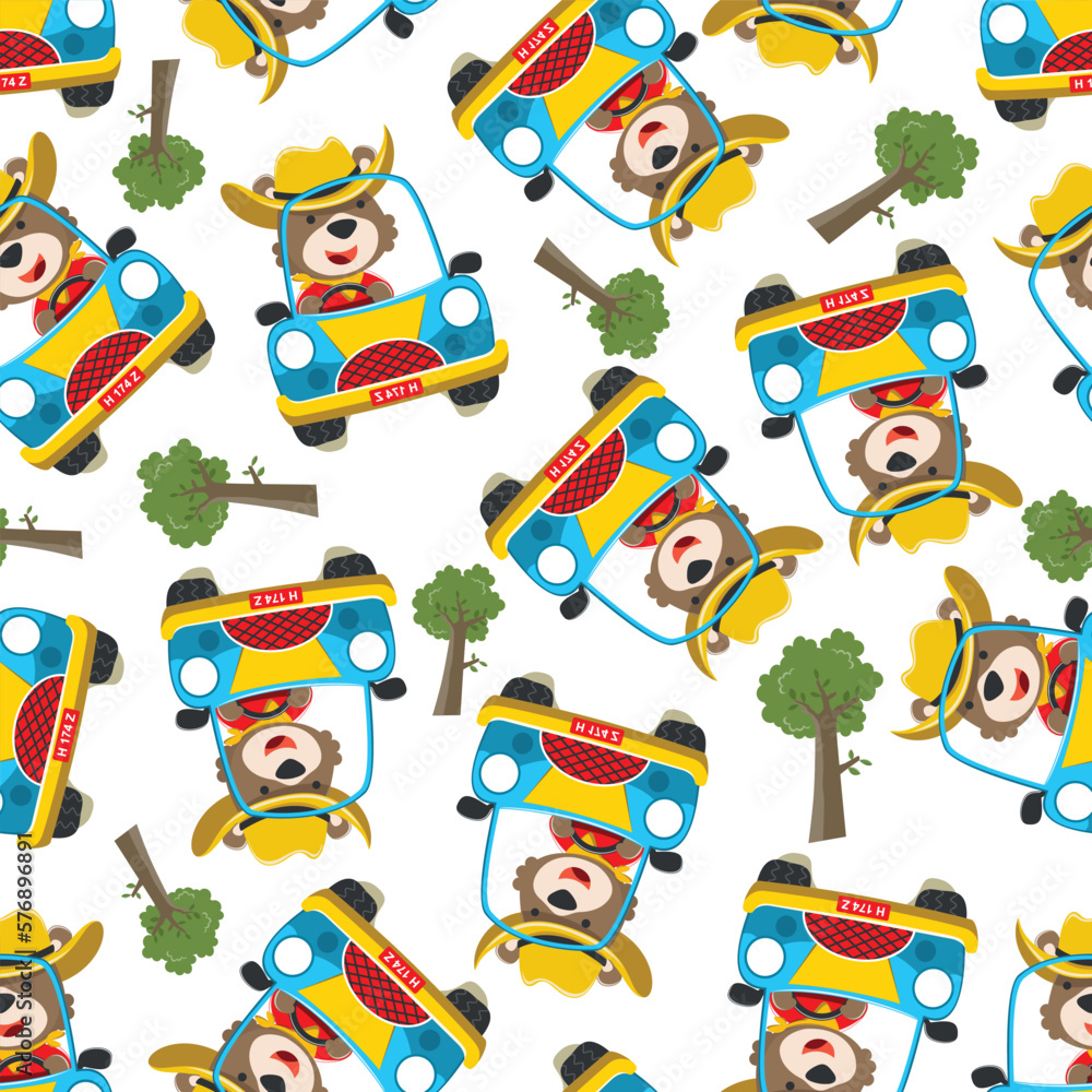 Seamless pattern of cute little fox driving a car go to forest funny animal cartoon,vector illustration. Vector illustration. T-Shirt Design for children. Design elements for kids. Seamless pattern of cute little fox driving a car go to forest funny animal cartoon,vector illustration. Vector illustration. T-Shirt Design for children. Design elements for kids.
