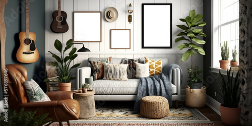 Wallpaper Mural Sleek and stylish living room design mockup, Contemporary living space mock up, Minimalist living room mock up, Modern living room interior design featuring frame mockup, generative ai Torontodigital.ca