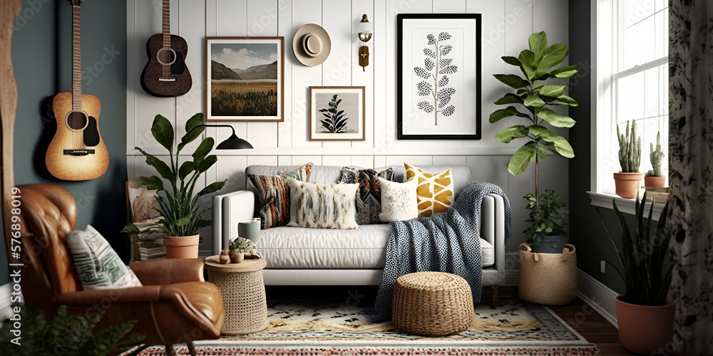 Boho style living room design Colorful boho living room