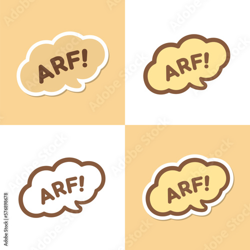 Arf! Dog bark animal sound effect text in a speech bubble balloon clipart. Cute cartoon onomatopoeia comics and lettering.