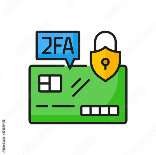 Two factor authentication to do bank transfer, card, lock and 2FA icon. Vector secure password verification with two-factor checking on bank account