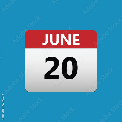 Free Download 20th June calendar icon. June 20 calendar Date Month icon - GFXLoad