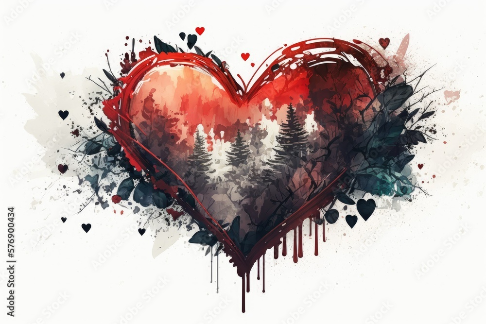 Watercolor picture of a huge red heart. Generative AI