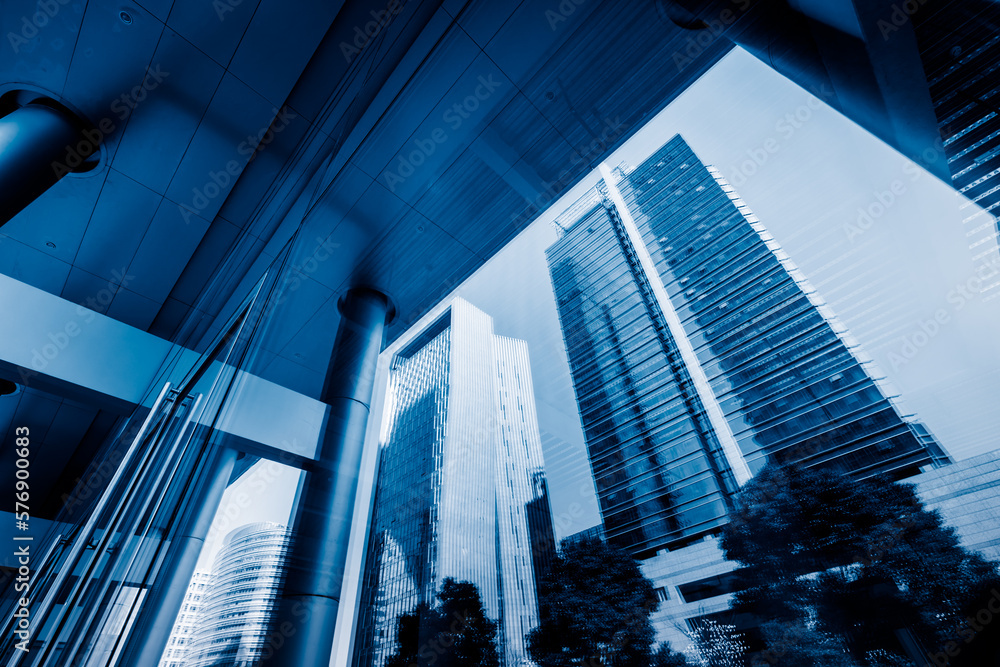 Fototapeta premium Modern architecture tone close Up in blue tone.