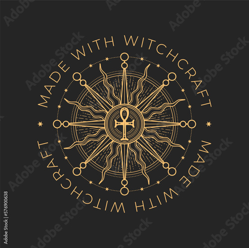 Occultism and witchcraft, magic icon. Egyptian ankh, sun or star astrology, esoteric vector circle icon or sign. Mason occult seal, tarot tattoo ritual symbol or occultism sacred emblem