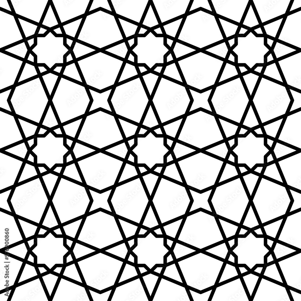 Naklejka premium Mashrabiya arabesque or Arabic window pattern, vector seamless islamic background. Mashrabia or Arab mash tile ornament, Arabian mosaic lattice or arabesque geometric motif pattern of mosque window