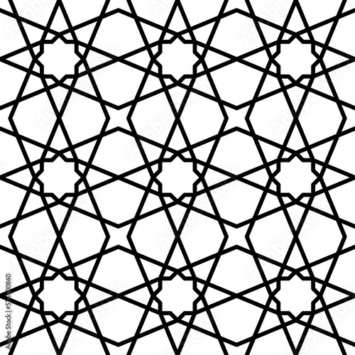 Mashrabiya arabesque or Arabic window pattern, vector seamless islamic background. Mashrabia or Arab mash tile ornament, Arabian mosaic lattice or arabesque geometric motif pattern of mosque window photo