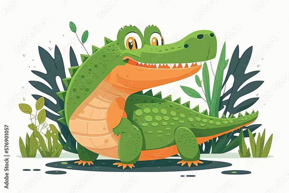 Fototapeta premium Aligator cute caracter on white Background. Generative ai