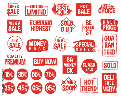 Set of brush sale banners, labels, tags and stickers.