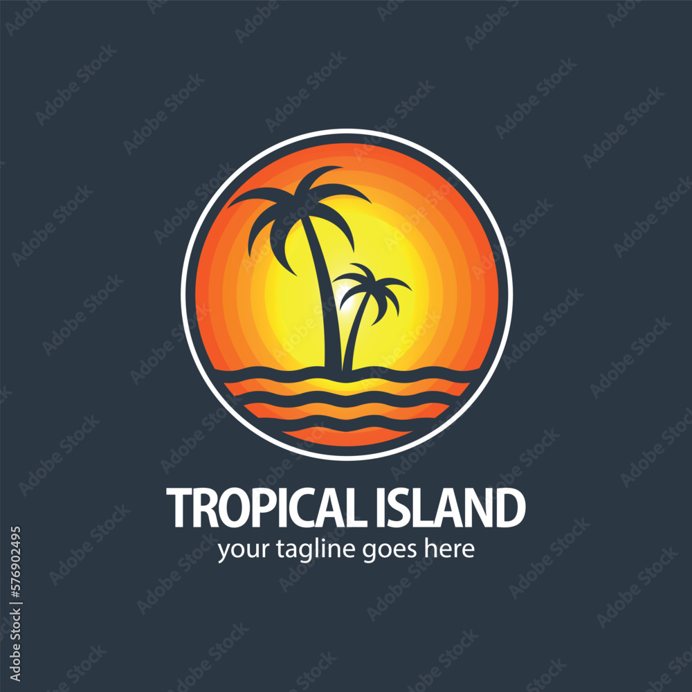 Palm trees logo design template tropical island vector image.