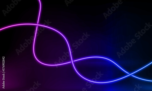 Abstract colorful neon background with wavy line glowing in the dark. Panoramic shine backdrop. 3d render. Lights rectangular line, luminous rays. Modern wave geometric shape. Vector illustration.