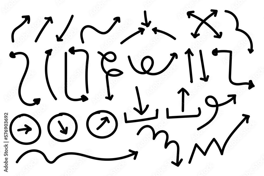 Set of arrow doodle on white background Set of arrow doodle on white background