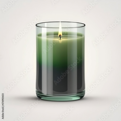 green candle burning, isolated white background, generative ai, copy space, relaxing calm meditate