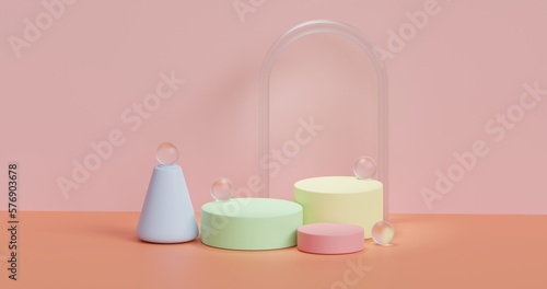 3d rendering of pastel color podium or pedestal for product display