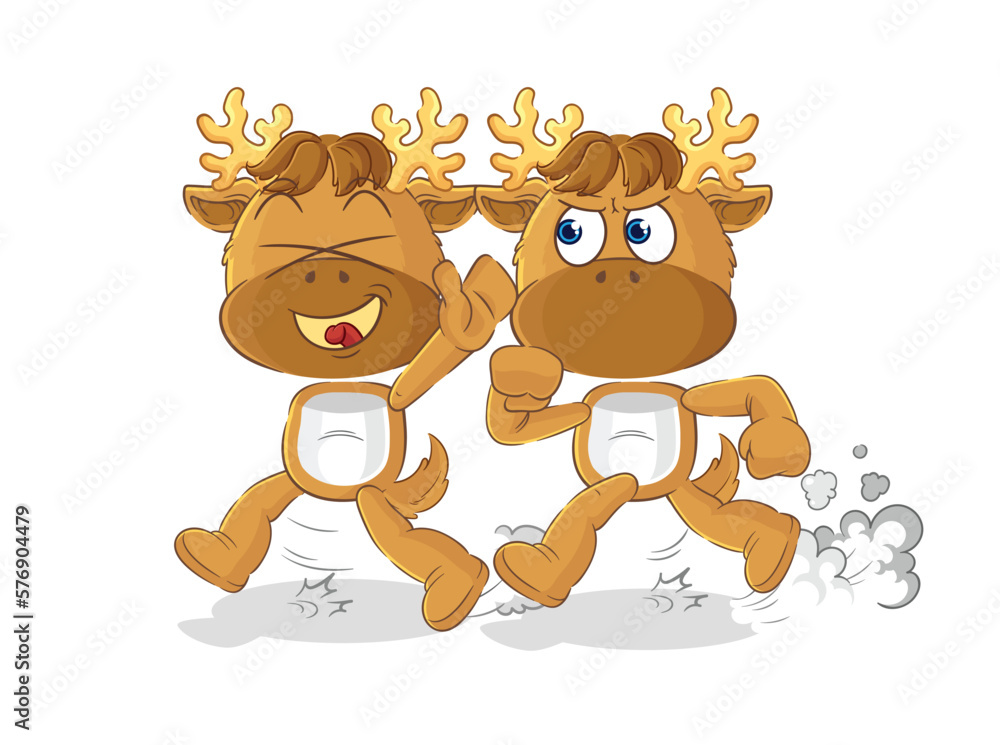 Obraz premium moose play chase cartoon. cartoon mascot vector