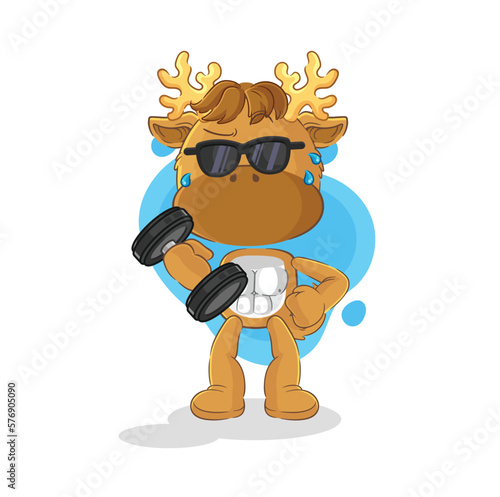 moose lifting dumbbell vector. cartoon character