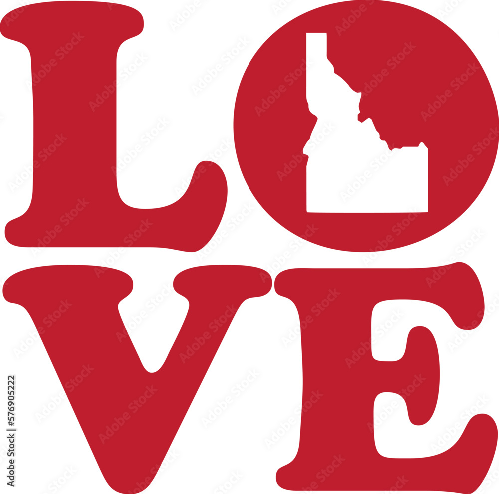 LOVE Idaho State Red Outline Vector Graphic Illustration Isolated LOVE Idaho State Red Outline Vector Graphic Illustration Isolated