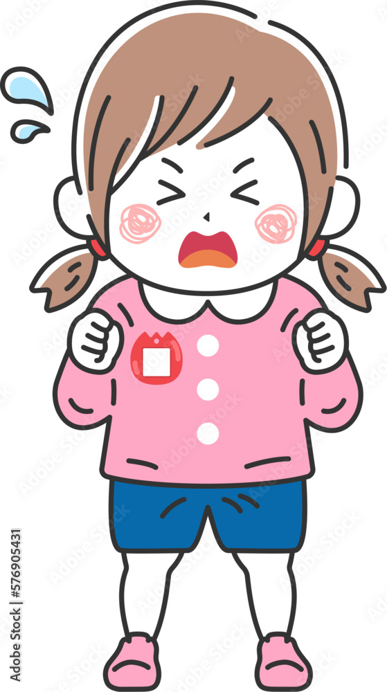 駄々をこねる、幼稚園児の女の子のイラスト 駄々をこねる、幼稚園児の女の子のイラスト