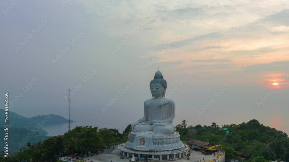 aerial Hyperlapse view around Phuket big Buddha in beautiful sunset..360 degree view on Phuket big Buddha viewpoint..Video clips for travel and religious ideas..smooth sea and sky background. aerial Hyperlapse view around Phuket big Buddha in beautiful sunset..360 degree view on Phuket big Buddha viewpoint..Video clips for travel and religious ideas..smooth sea and sky background.