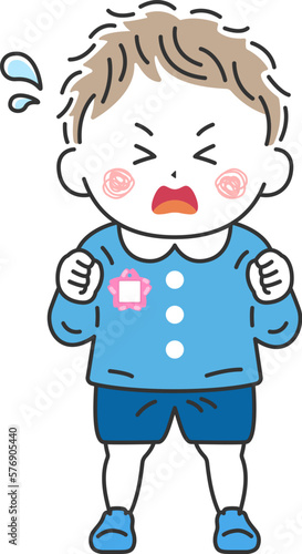 駄々をこねる、幼稚園児の男の子のイラスト