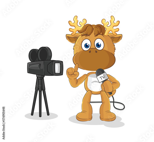 moose tv reporter cartoon. cartoon mascot vector