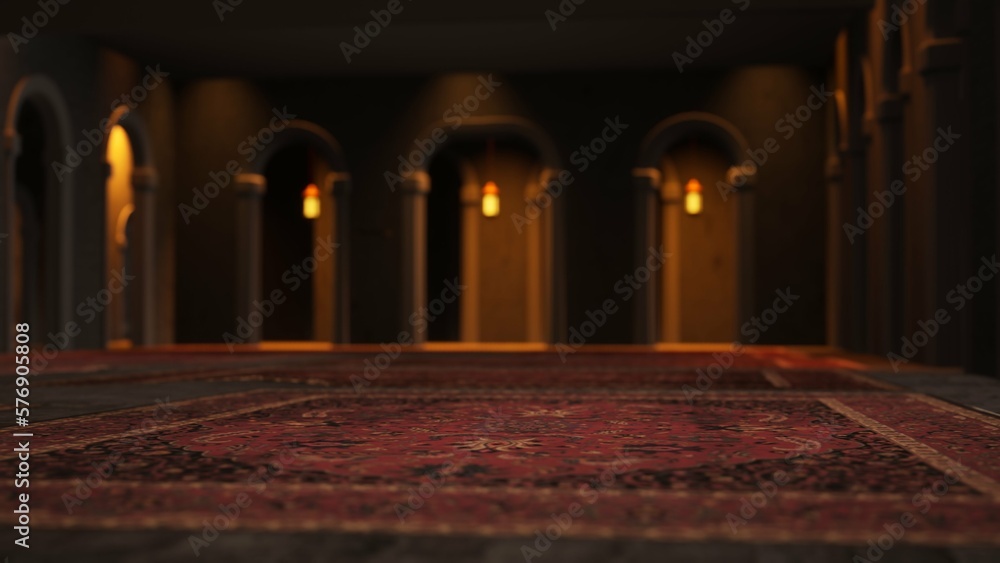 Obraz premium ramadan Background 3D Mosque – Inside, 3D Rendering