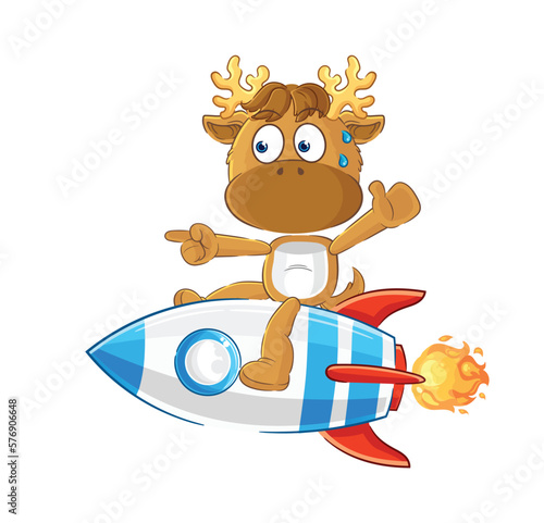 moose ride a rocket cartoon mascot vector