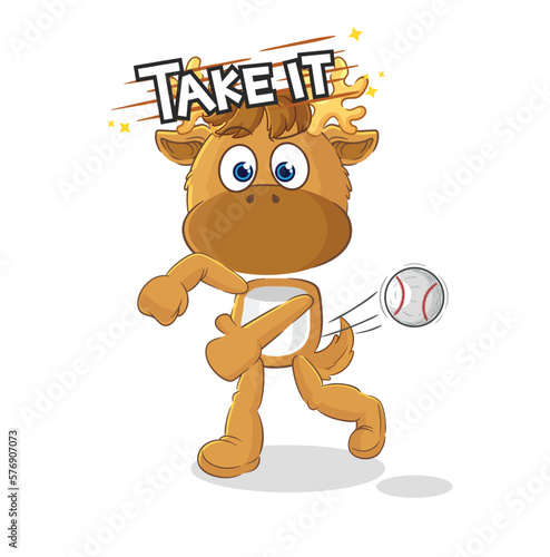 moose throwing baseball vector. cartoon character