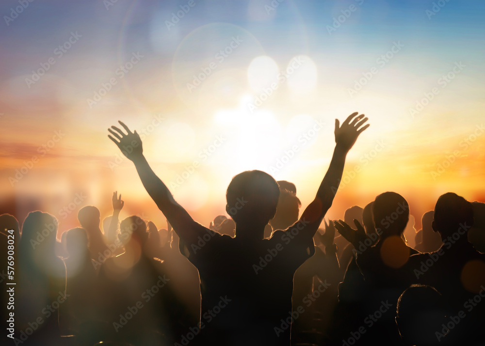 christian concept, Christian worship with raised hands - obrazy, fototapety, plakaty 