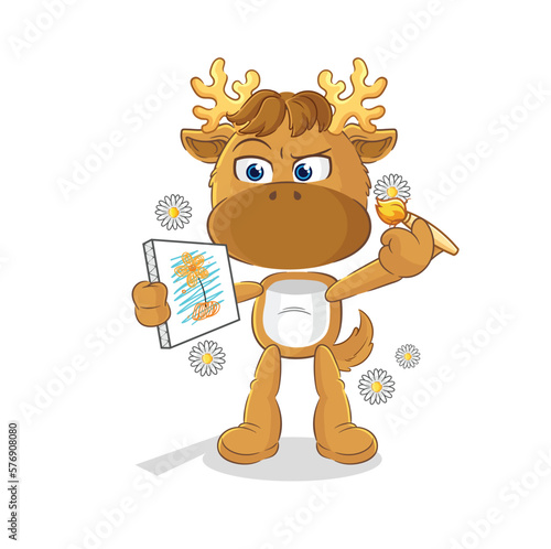 moose traditional painter cartoon character vector