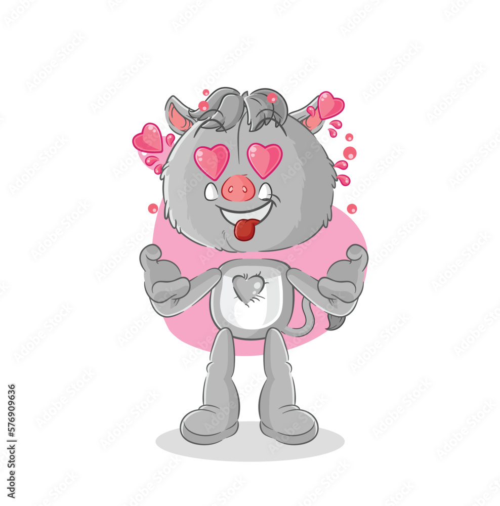 wild boar fallin love vector. cartoon character