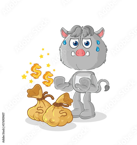 wild boar refuse money illustration. character vector