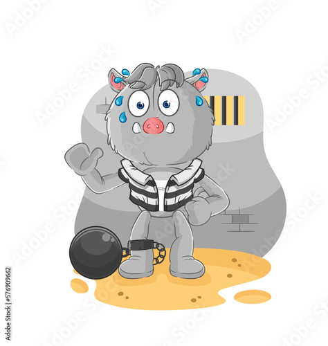 wild boar criminal in jail. cartoon character