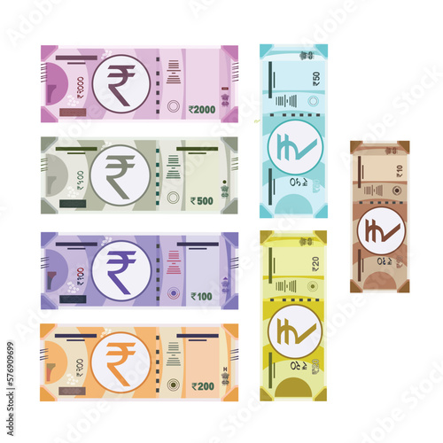 Indian currency note 10 to 2000 rupee vector illustration