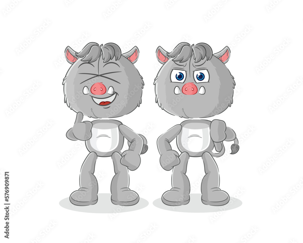 Fototapeta premium wild boar thumbs up and thumbs down. cartoon mascot vector
