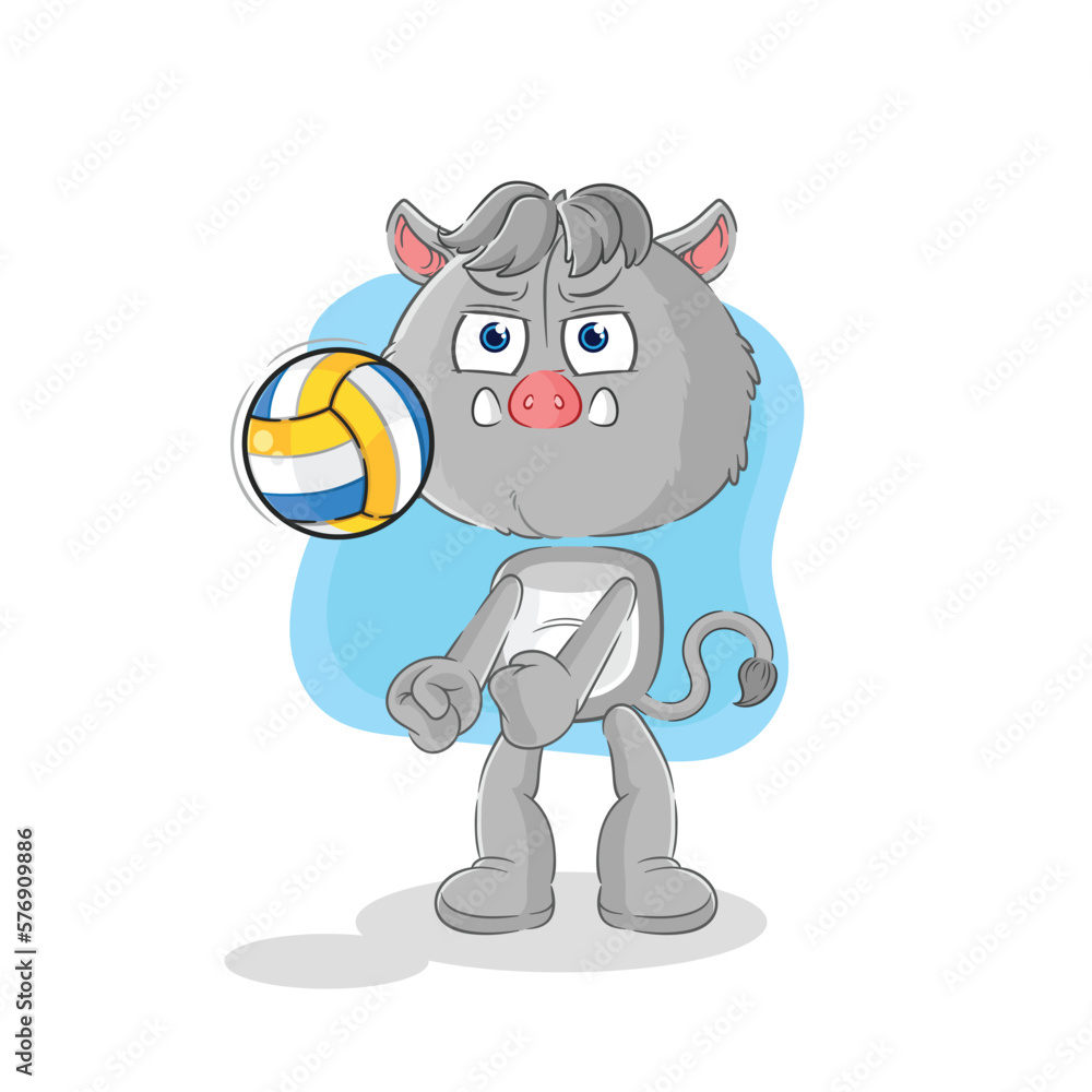 Naklejka premium wild boar play volleyball mascot. cartoon vector