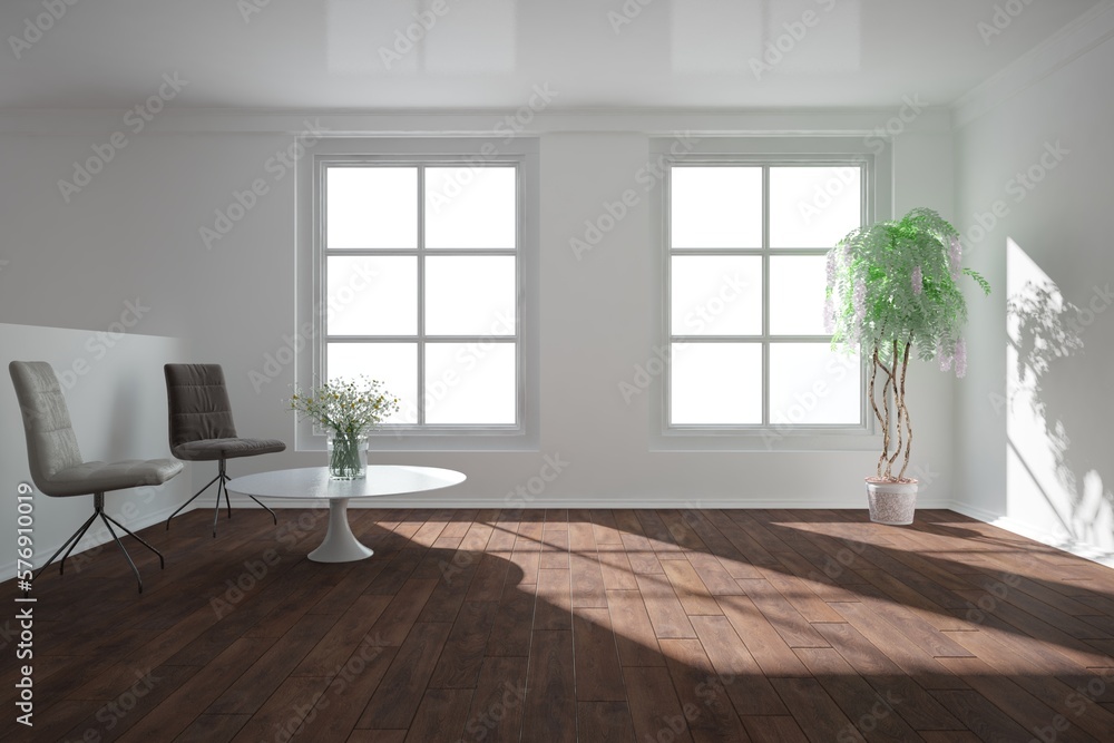 Fototapeta premium modern room with armchair,table and plants interior design. 3D illustration