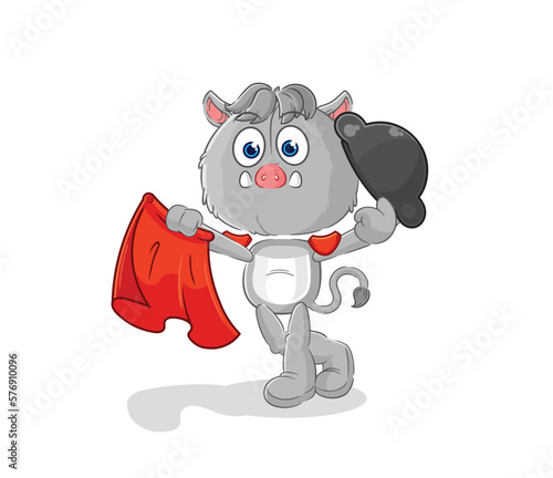 wild boar matador with red cloth illustration. character vector