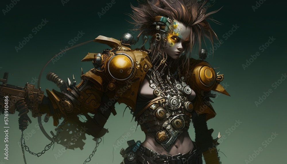 Fototapeta premium half steampunk monster character digital art illustration